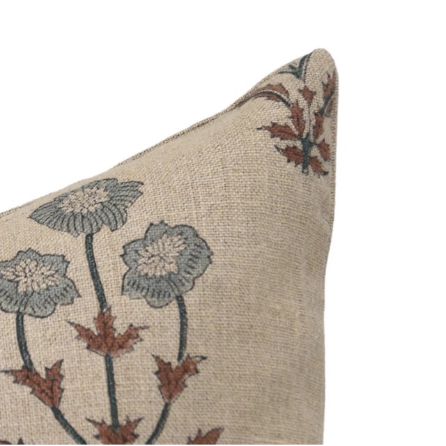 Decorative Cushion Cover 14x14 Inch Handmade Block Print Throw Pillow, Thick Linen- Amitabh For Sale - Image 4 of 4