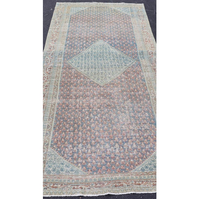 Measures: 4'8"X10'5" Antique Persian Malayer Gallery Rug With Hexagonal Medallion and Geometric Floral Patterns 4'8"x10'5"...