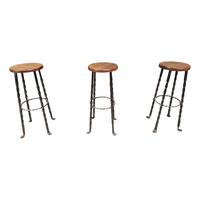 Wrought Iron Bar Stools, 1960s, Set of 3 For Sale