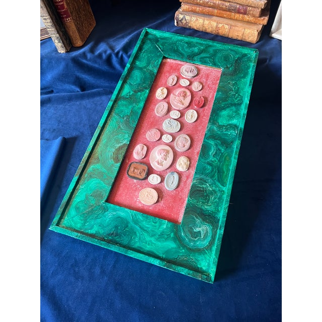 Wood 19th Century Italian Grand Tour Intaglio Collection With Painted Faux Malachite Frame For Sale - Image 7 of 12