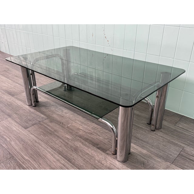 1970s Italian Coffee Table in Chromed Steel and Smoked Glass, 1970s For Sale - Image 5 of 13