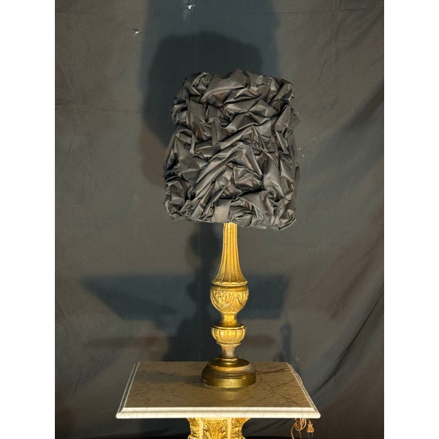 Late 19th Century Ornate Gold Table Lamp With Black Textured Statement Shade For Sale - Image 11 of 12