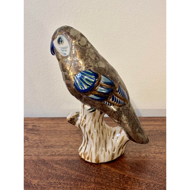 Vintage Tonalá Mexican Parrot Figurine, Coastal Modern Folk Art Ceramic For Sale In Miami - Image 6 of 8