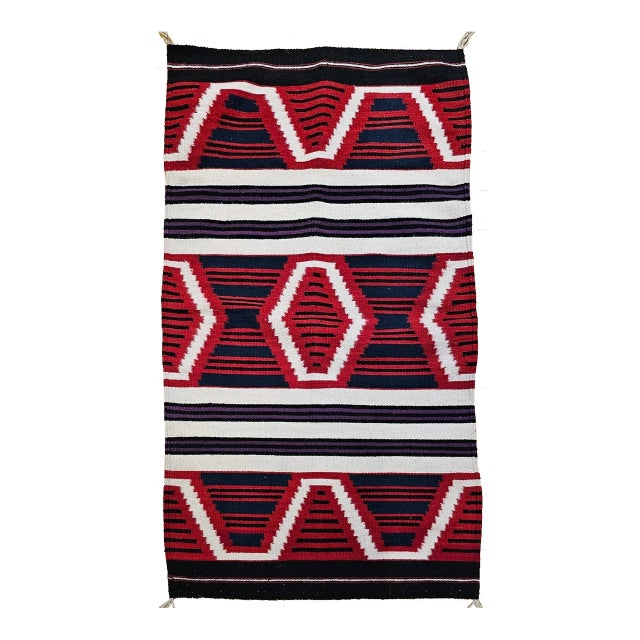 Vintage Native American Navajo Rug, Handwoven Wool, Chief’s Blanket Pattern, 3x5 For Sale