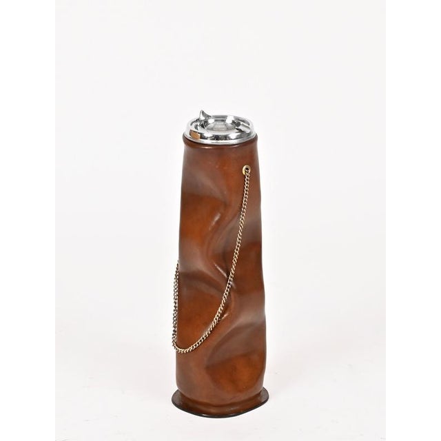 Metal Mid-Century Pleated Leather and Brass Floor Ashtray from Nova Tecno, Italy, 1960s For Sale - Image 7 of 17