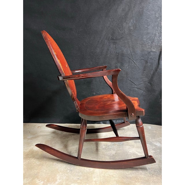 Antique Federal Revival Inlaid Mahogany Rocking Armchair, Early 20th Century For Sale - Image 4 of 12