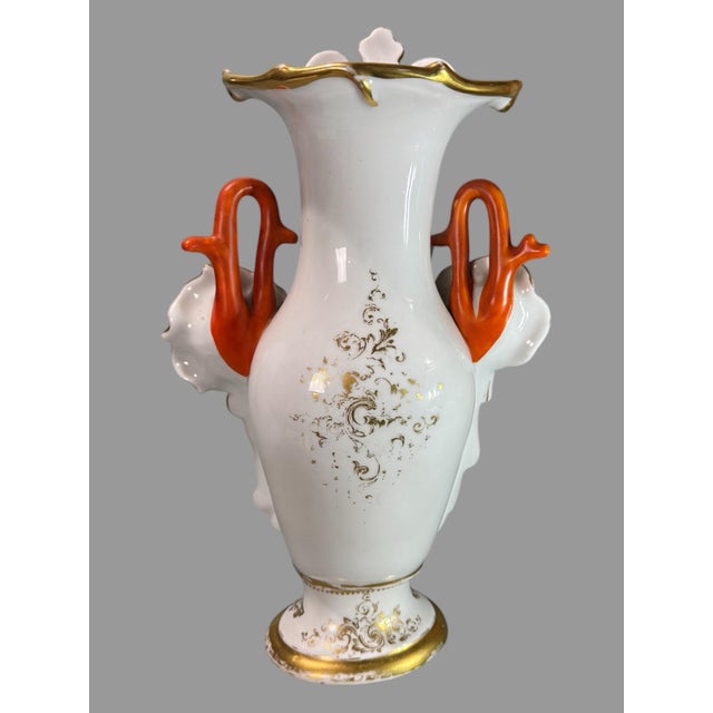 Victorian Antique Old Paris 2 Piece Bolted Porcelain Floral & Gilt Decorated Handled Vase For Sale - Image 3 of 9