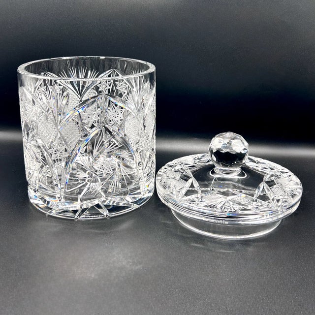 Vintage Cut Crystal Biscuit Barrel in Lead Crystal, 1950s For Sale - Image 4 of 11