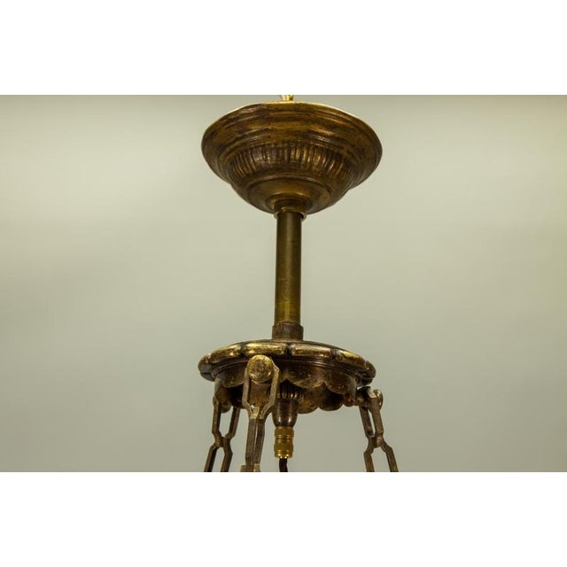 French Art Deco Alabaster and Bronze Pendant Light, 1920s For Sale - Image 11 of 18
