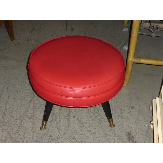 Mid-Century Modern Rount Swivel Red Vinyl Ottoman For Sale - Image 11 of 11