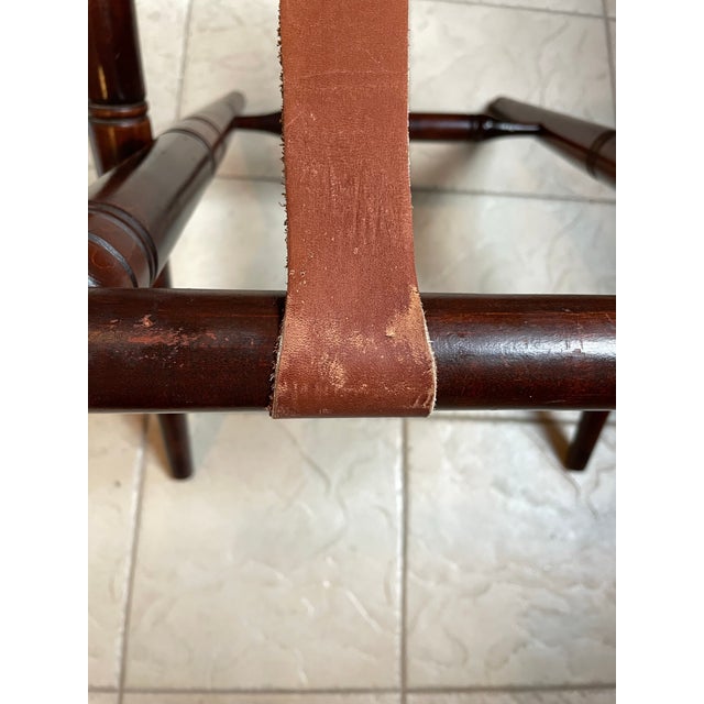 Wood Vintage 1940s Ralph Lauren Style Wooden Folding Luggage Rack With Original Leather Straps For Sale - Image 7 of 12