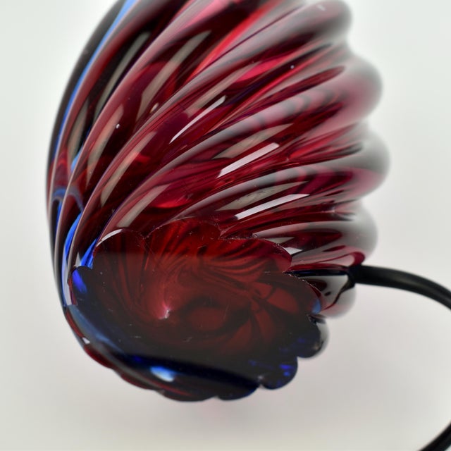 Vintage Mid Century Modern Italian Accent Murano Glass Lamp Cobalt Blue Pink Red Retro Sommerso Seguso For Sale - Image 6 of 8
