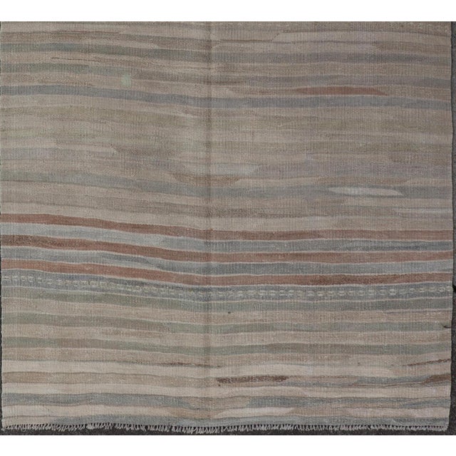 Mid 20th Century Minimalist Striped Design Vintage Turkish Kilim With Neutral Tones For Sale - Image 5 of 10