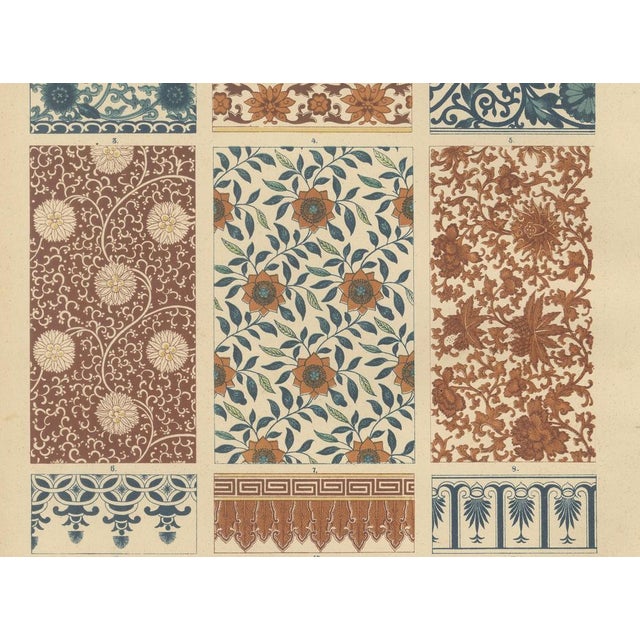 Late 19th Century Chinese Decorative Art Prints with Floral and Textile Motifs, 1887, Set of 2 For Sale - Image 5 of 10