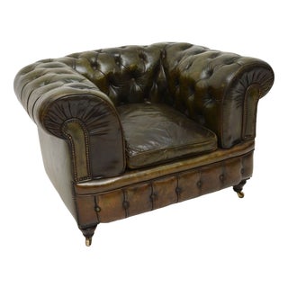 Antique Victorian Chesterfield Chair in Leather, 1880s For Sale