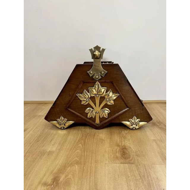 Antique Victorian Walnut and Brass Coal Box, 1880s For Sale - Image 4 of 9