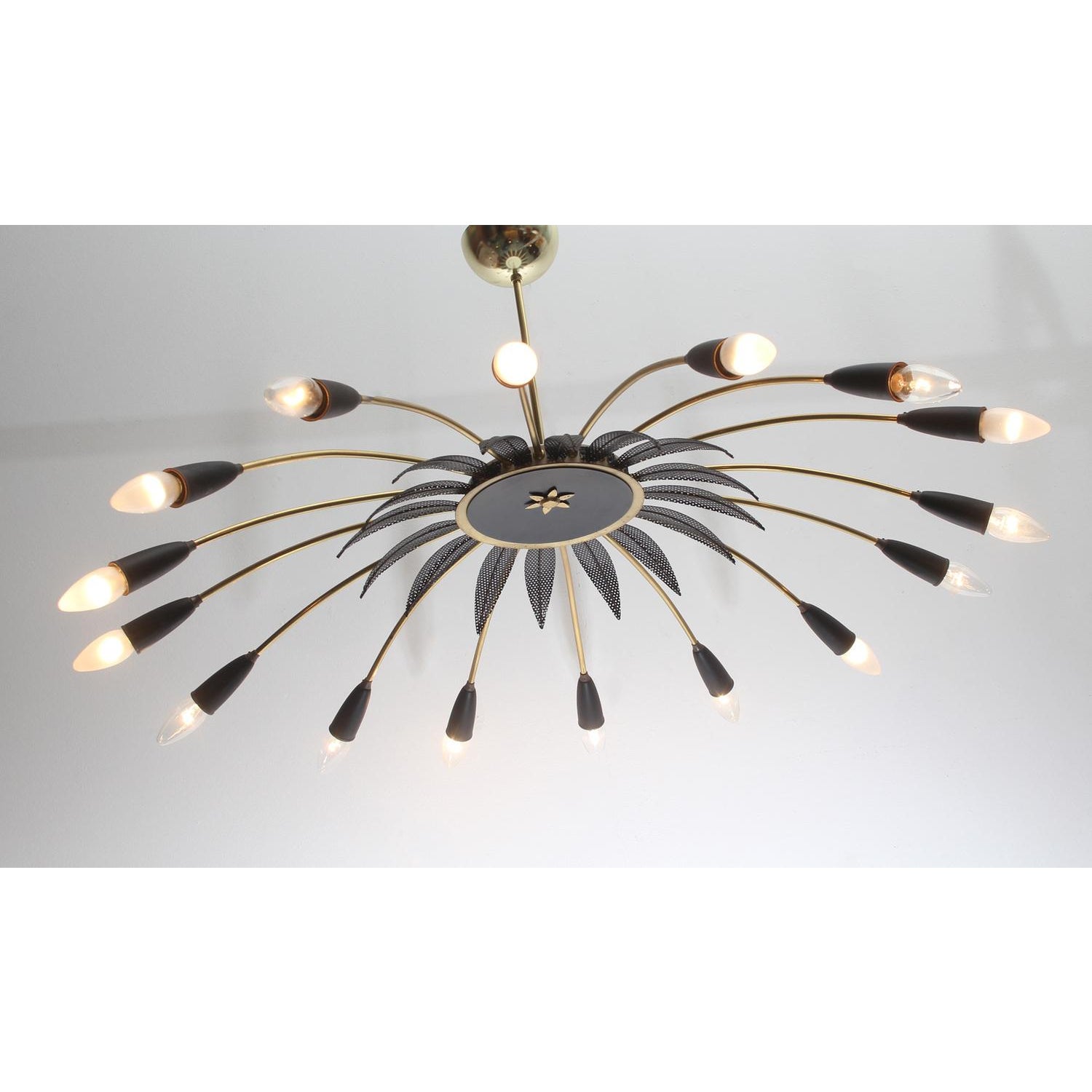 Vintage Brass 16-Arm Sputnik Chandelier 1950s