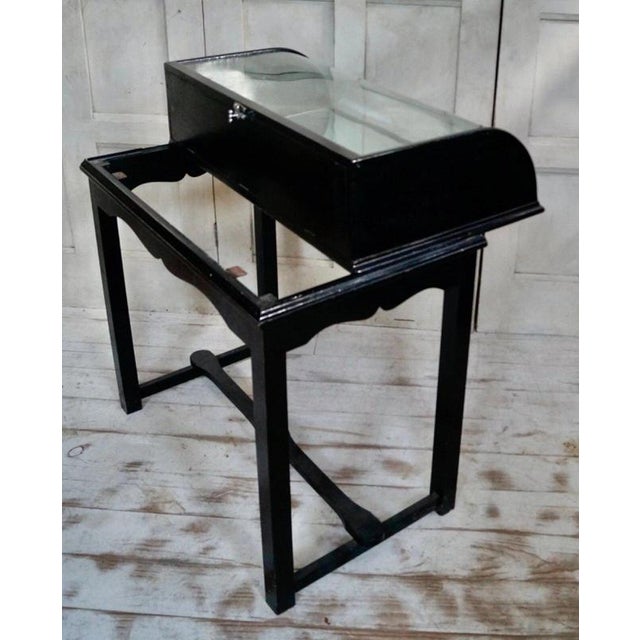 Victorian Ebonised Oak Bow-Fronted Display Cabinet, 1900 For Sale - Image 11 of 13