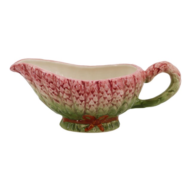 1950s Barbotine French Sauce Boat or Gravy Boat, Majolica For Sale