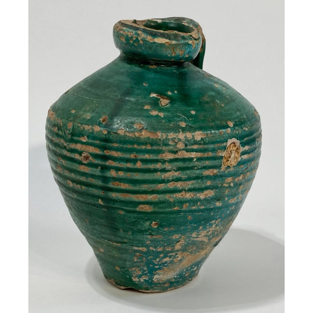 Early 20th Century Antique Distressed Terra Cotta Green Glazed Water Vessel or Oil Jug For Sale - Image 5 of 8