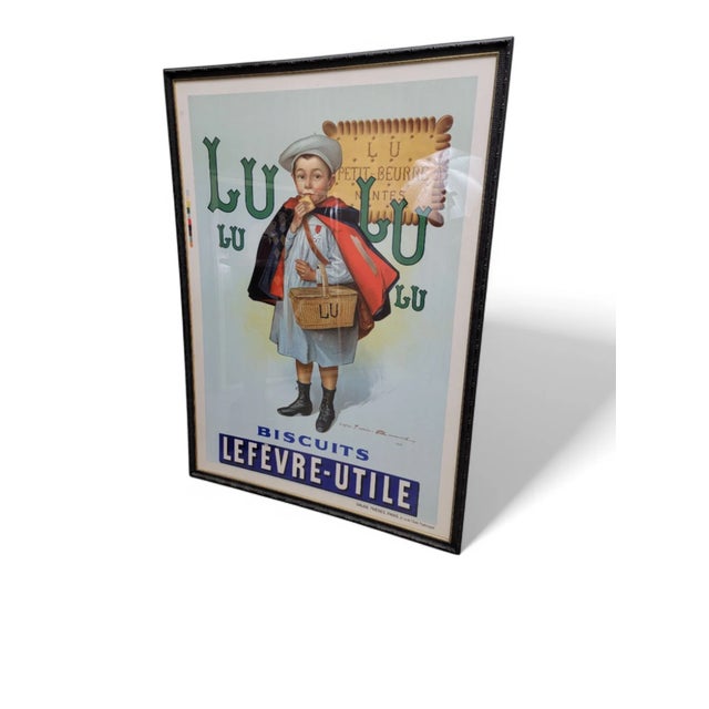 Vintage Art Nouveau French Lithograph Poster for 'Lulu Biscuits Lefevre-Utile' by Firmin Bouisset This traditionally...