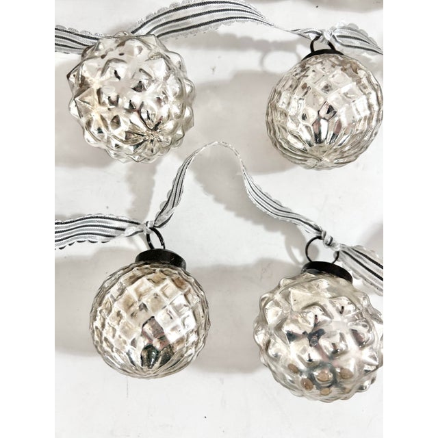 1960s Vintage Silver Kugel-Style Mercury Glass Christmas Ornament Garland, 58" For Sale - Image 5 of 8