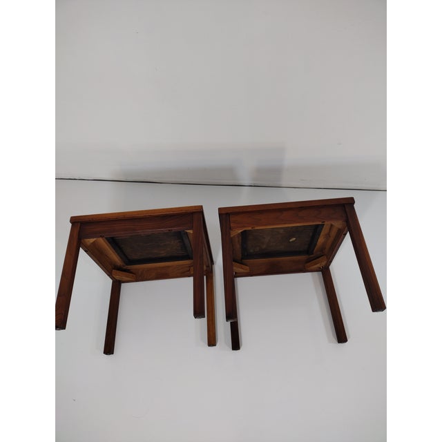 1970s Tile Top Walnut End Tables - a Pair For Sale - Image 10 of 13