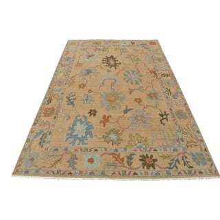 Oushak Rug 9’2” X 12’2” Pink Wool Modern Hand-Knotted Oriental Carpet For Sale