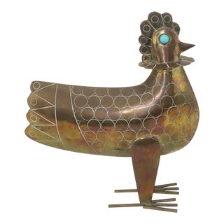 Oswaldo Guayasamin Modernist Brass Chicken Bird Sculpture, 1960's For Sale