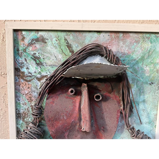 Funky Mixed Media Metal Face Sculpture Copper & Brass Brutalist Wall Art For Sale In Miami - Image 6 of 15