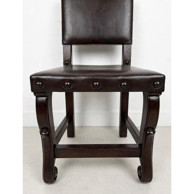 Set of 12 Monumental Spanish Colonial Revival Leather Dining Chairs For Sale - Image 9 of 14
