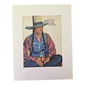 1935 Winold Reiss Native American Blackfoot Indian Portrait, "Plume" w/11x14 Mat