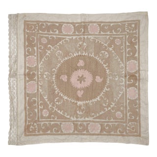 Vintage Neutral Tan Suzani Wall Hanging 4'3'' X 5' For Sale