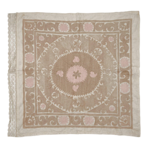 Vintage Neutral Tan Suzani Wall Hanging 4'3'' X 5'