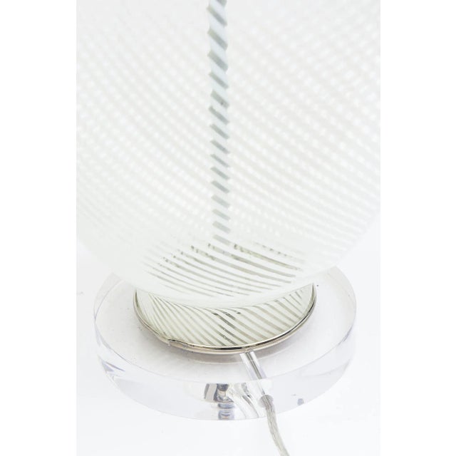 Vintage 60's Murano Aureliano Toso White Swirl and Chrome Glass Lamps With Original Glass Finials Pair Of For Sale In Miami - Image 6 of 9