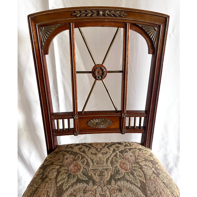 Antique Edwardian Neoclassical Mahogany Side Chairs With Brass Mounts - A Pair For Sale - Image 14 of 15