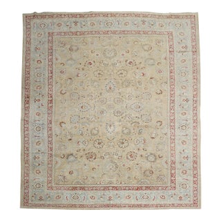 Traditional Khaki Icy Blue Rust Antique Persian Meshed Rug, 20th Century - 12'2" x 16'8" For Sale