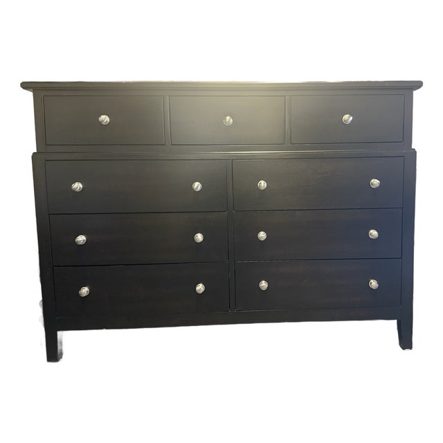 Modern Black Wooden Dresser With Silver Hardware For Sale