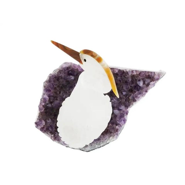 Rock Crystal and Agate Bird Sculpture on Amethyst Base For Sale - Image 4 of 8
