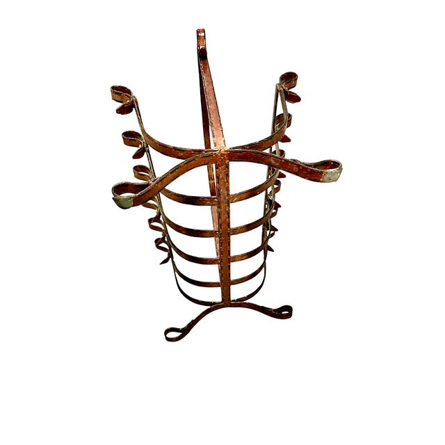 1960s Faux Equestrian Leather Belt, Iron Magazine Rack Attributed Jacques Adnet For Sale - Image 12 of 12