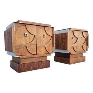 Mid Century Mosaic Walnut Nightstands by Tobago Furniture, Brutalist Style, Canada, 1976 For Sale