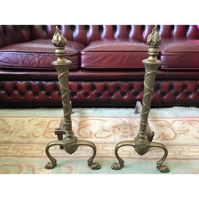 1920s Solid Brass Traditional Andirons - a Pair For Sale - Image 10 of 10