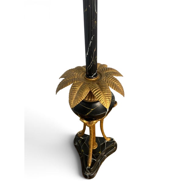 1980s Hollywood Regency Frederick Cooper Faux Portoro Marble & Brass Palm Buffet Lamps - a Pair For Sale - Image 12 of 13