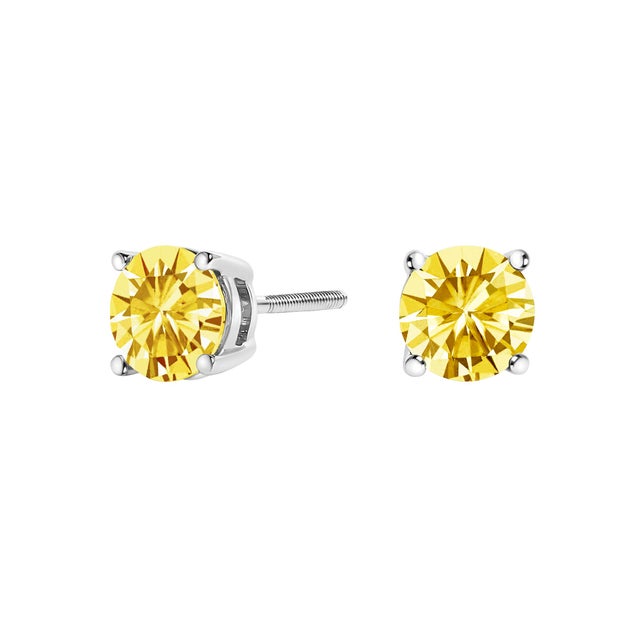 Embrace timeless elegance with these exquisite 14K white gold solitaire stud earrings, each featuring a 1.0 carat lab-...