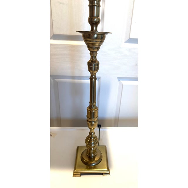 1990s 1990’s Frederick Cooper Tall Brass Lamp With Shade For Sale - Image 5 of 10