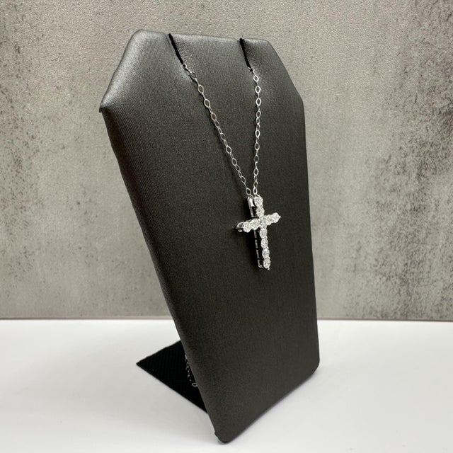 Contemporary Natural Diamond Cross Necklace 14kt White Gold 0.64ctw Gh Si New For Sale - Image 3 of 6