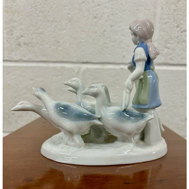 Vintage Gerold Porzellan Porcelain Girl Herding Geese For Sale - Image 4 of 10