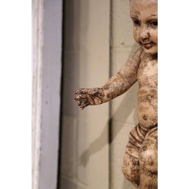Wood 18th Century Italian Carved Polychrome Baby Jesus Figure With Glass Eyes For Sale - Image 7 of 11