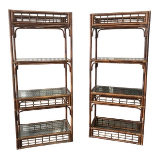 20th Century Chippendale Faux Bamboo, Rattan and Glass Etageres - a Pair For Sale