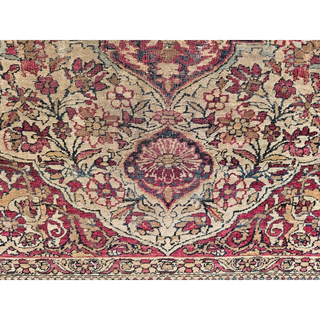 Textile 19th Century Kerman Lavar Rug, Hand-Knotted Wool, Floral Pattern, Ivory & Red, 4x5 For Sale - Image 7 of 18